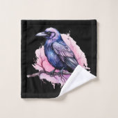 Corbeau noir sur un Motif de branche (Gant de toilette)