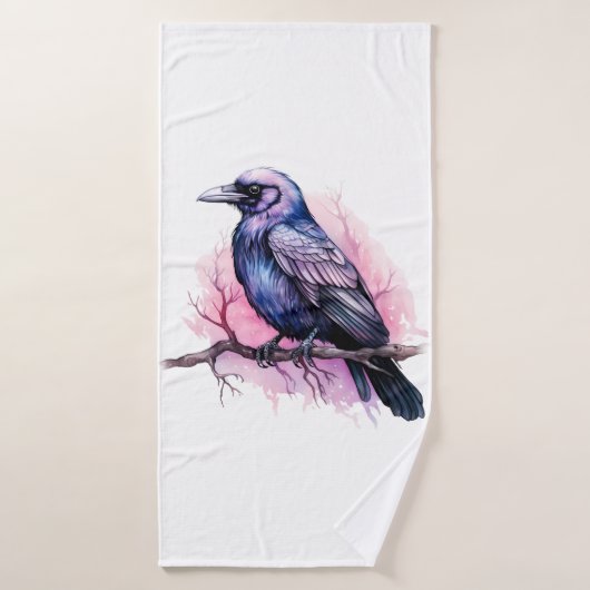 Corbeau noir sur une branche (Serviette de bain)
