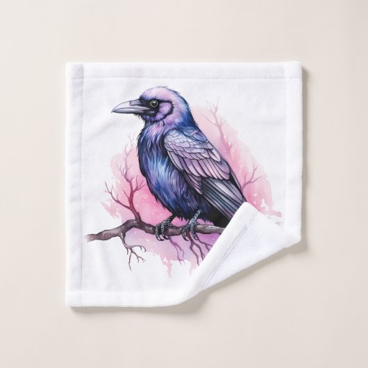 Corbeau noir sur une branche (Gant de toilette)