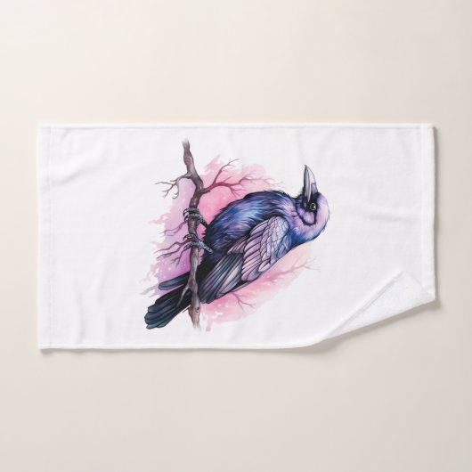 Corbeau noir sur une branche (Serviette à main)