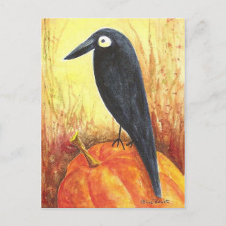 Corbeau sur citrouille - Carte postale de Liz Revi