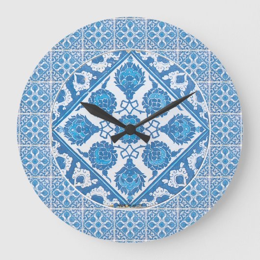 Corbeille bleue Faux Delft Horloge carrelée (Recto)