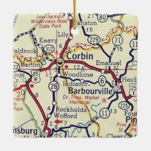 Corbin KY Map Keramisch Ornament (Achterkant)