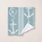 Corde d'Ancre nautique Monogramme Turquoise neutre (Gant de toilette)