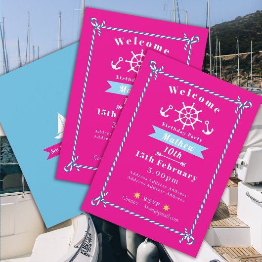 Corde nautique Anniversaire rose Invitation