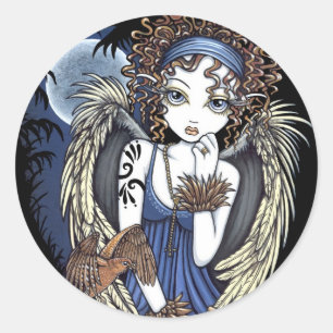 "Cordelia" Gothic Moon Oil Bird Angel Art Stickers
