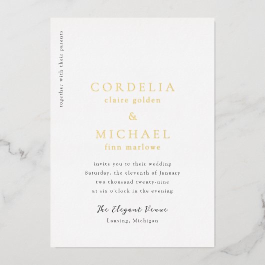 Cordelia Modern Wedding Folie Uitnodiging (Voorkant)