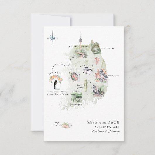 Corée | Carte Itinéraire De Mariage De Destination (Devant)