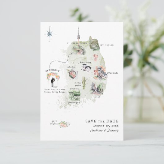 Corée | Carte Itinéraire De Mariage De Destination (Debout devant)