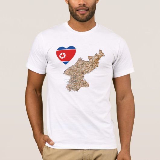 Corée du Nord - Coeur du drapeau et carte T-shirt (Devant)