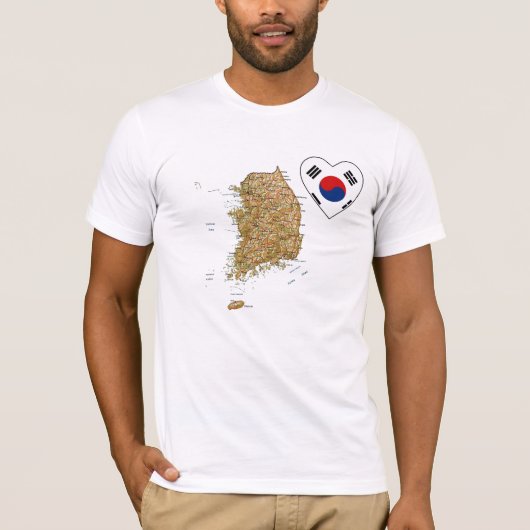 Corée du Sud Drapeau Coeur et carte T-shirt (Devant)