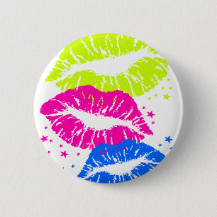 Corey Tiger 80s  Lips & Stars Kisses Ronde Button 5,7 Cm