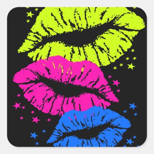 Corey Tiger 80s Lips & Stars Vierkante Sticker (Voorkant)