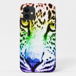 Corey Tiger 80s Neon Luipaard Gezicht (Regenboog) iPhone 11 Hoesje