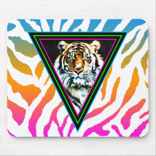 Corey Tiger 80s  Neon Triangles Tiger Face Muismat
