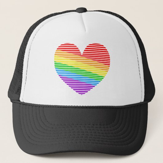 Corey Tiger 80s Rainbow Stripe Heart Trucker Hat Trucker Pet (Voorkant)