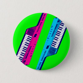 Corey Tiger 80's Retro Keytar Pink & Blue Ronde Button 5,7 Cm