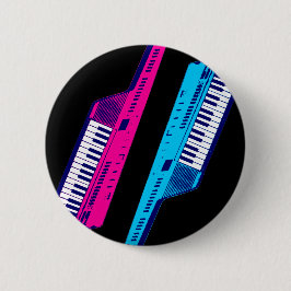 Corey Tiger 80's Retro Keytar Pink & Blue Ronde Button 5,7 Cm