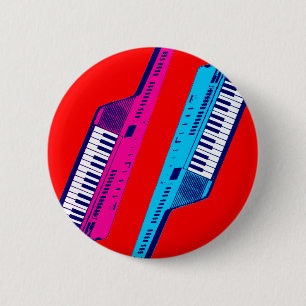 Corey Tiger 80's Retro Keytar Roze & Blauw Ronde Button 5,7 Cm