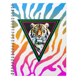 Corey Tiger 80s Retro Neon Driehoeken Tijgergezich Notitieboek