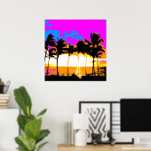 Corey Tiger 80's Retro Palm Trees Sunset Poster (Thuiskantoor)