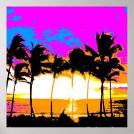 Corey Tiger 80's Retro  Palm Trees Sunset Poster