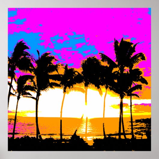 Corey Tiger 80's Retro Palm Trees Sunset Poster (Voorkant)