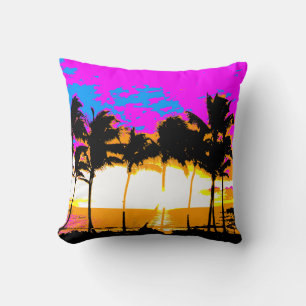 Corey Tiger 80s Retro Palmbomen Zonsondergang Kussen