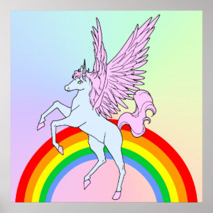 Corey Tiger 80s Style Unicorn Rainbow Poster