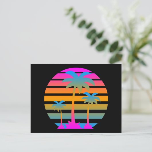 COREY TIGER RETRO SUNSET PALM TREES BRIEFKAART (Staand voorkant)