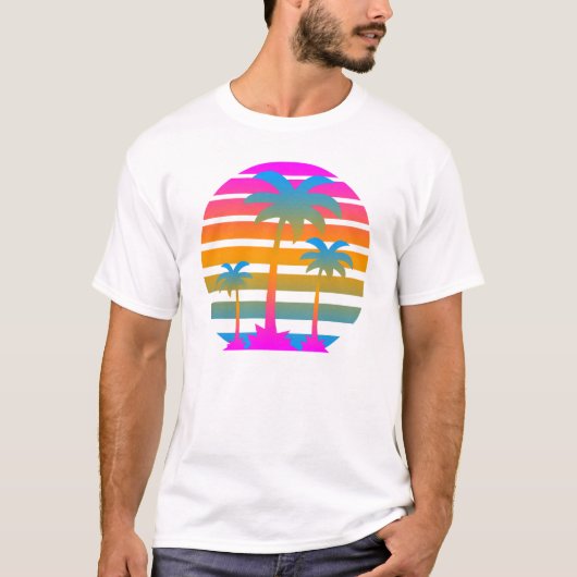 COREY TIGER RETRO SUNSET PALM TREES T-SHIRT (Voorkant)