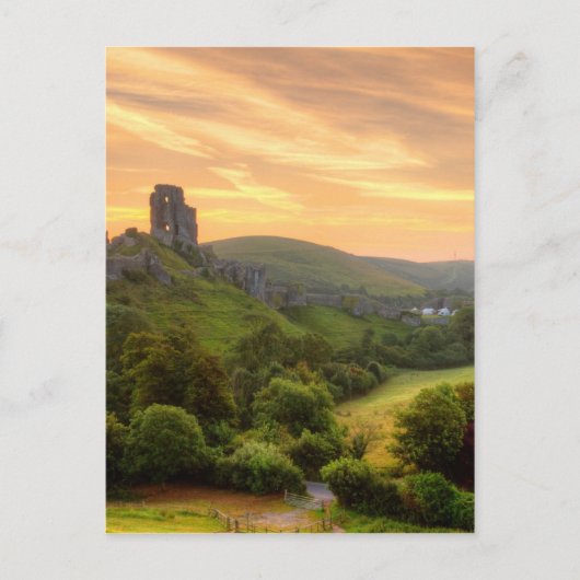 Corfe Castle Sunrise Briefkaart (Voorkant)