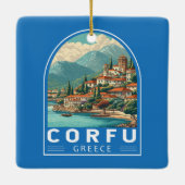 Corfu Greece Travel Art Emblem Keramisch Ornament (Achterkant)