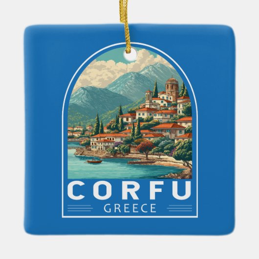 Corfu Greece Travel Art Emblem Keramisch Ornament (Voorkant)
