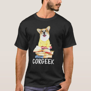 Corgeek Schattige Corgi Geek Boeklezers Boekenwurm T-shirt