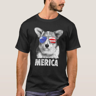 Corgi 4 juli Merica zonnebril Mannen USA Amerika T-shirt