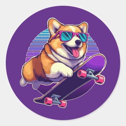 Corgi 80's skater ronde sticker (Voorkant)