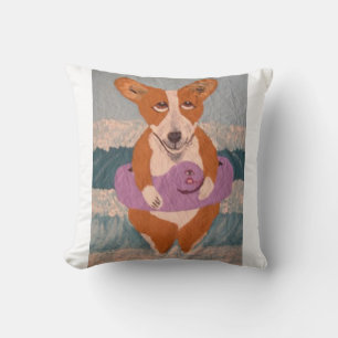 Corgi aan het Strand T-Shirt Kussen