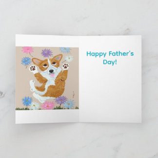 Corgi and Butterflies Happy Father's Day Kaart