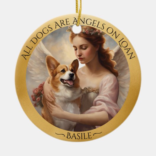 Corgi Angel Gepersonaliseerd Gedenkteken Keramisch Ornament (Voorkant)