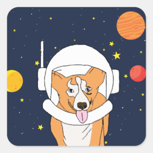 Corgi Astronaut Animal met Space Helmet Clipart B Vierkante Sticker