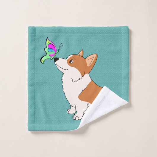 Corgi avec le papillon (Gant de toilette)