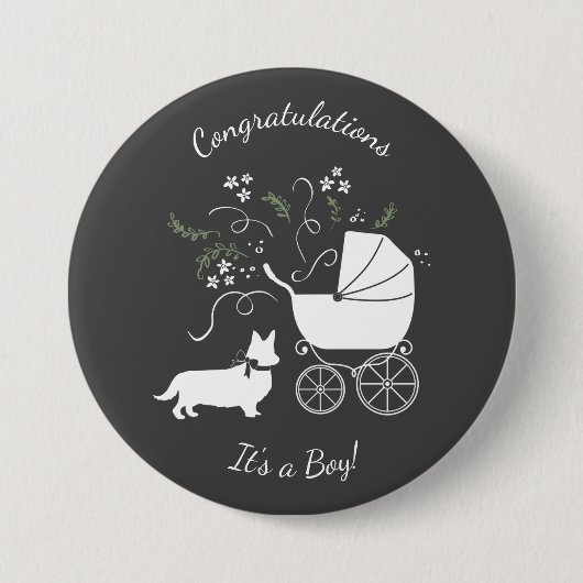 Corgi Baby shower Dog Ronde Button 7,6 Cm (Voorkant)