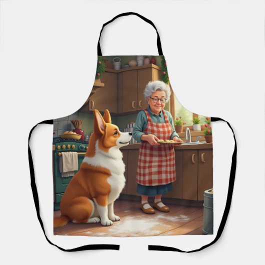 Corgi Baking with Grandma Christmas Painting Schort (Voorkant)