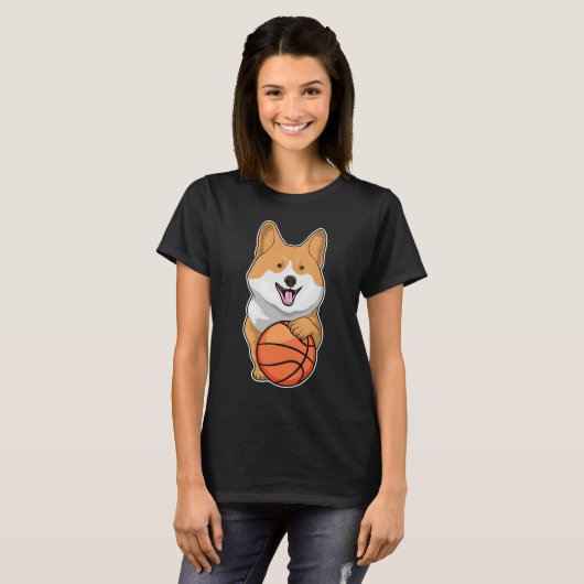 Corgi Basketball speler Basketball T-shirt (Voorkant volledig)