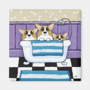 Corgi Bath Time - Cute Dog Art Magneet