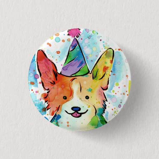 Corgi Birthday Party Button (Voorkant)