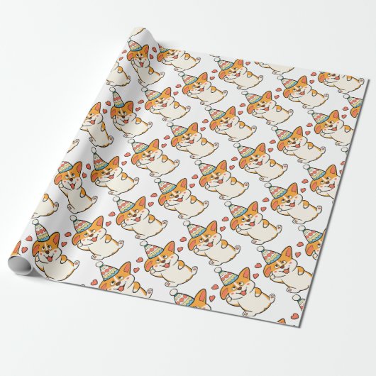 Corgi Birthday Party Cadeaupapier (Uitgerold)