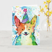 Corgi Birthday Party Kaart (Gele Bloem)
