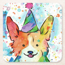 Corgi Birthday Party Vierkante Kartonnen Onderzetter